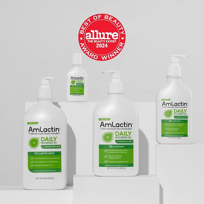 AmLactin Daily Nourish 12% - 2oz Bottles (6 Pack) - Body Lotion With 12% Lactic Acid, Dermatologist-Recommended