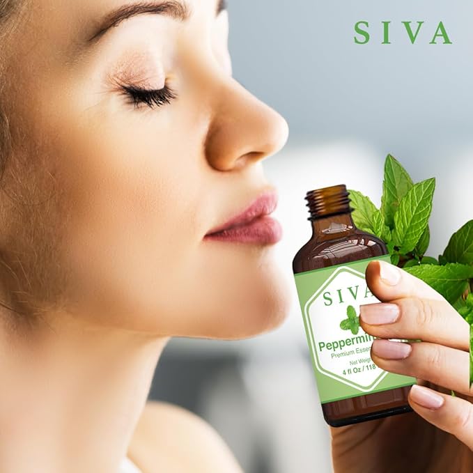 SIVA Peppermint Essential Oil - 4 Fl Oz – Natural Peppermint Oil - for Diffuser, Face, Skin Care, Aromatherapy, Hair Care, Scalp and Body Massage - with Dropper