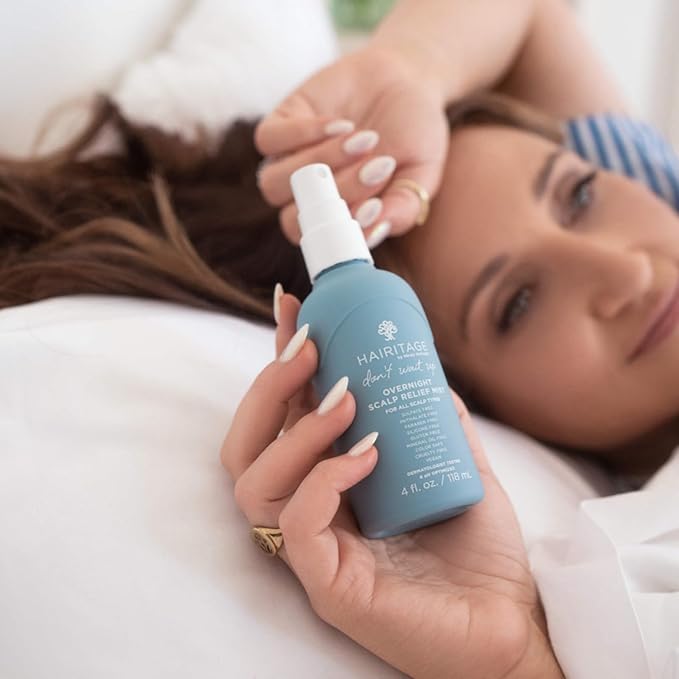 Hairitage Don’t Wait Up Anti Dandruff Overnight Scalp Relief Scalp Mist - For Dry, Itchy Scalp - Calms Irritated Scalp - Absorbs Quickly - Formulated with Aloe Vera + Peppermint, 4 Fl Oz