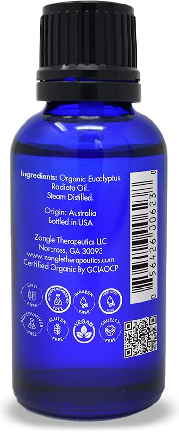 Organic, Eucalyptus Essential Oil – 100% Pure, Eucalyptus Oil, Radiata, by Zongle Therapeutics, 1 OZ