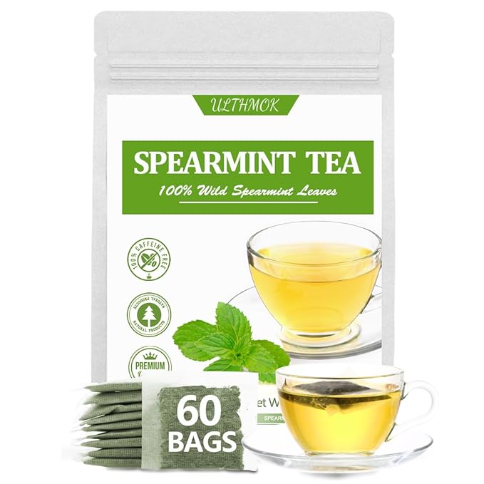 Premium 60 Spearmint Tea Bags, Made with 100% Natural Spearmint, Caffeine Free & No Additives.