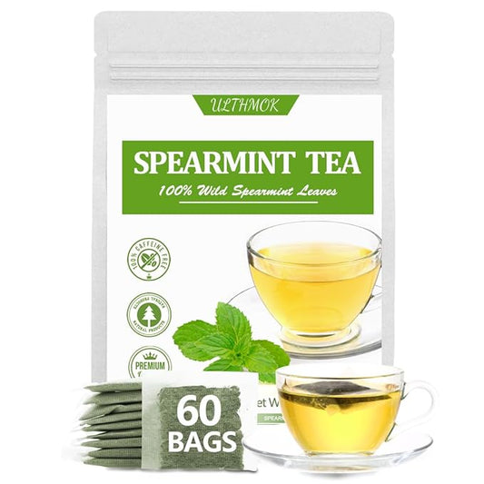 Premium 60 Spearmint Tea Bags, Made with 100% Natural Spearmint, Caffeine Free & No Additives.