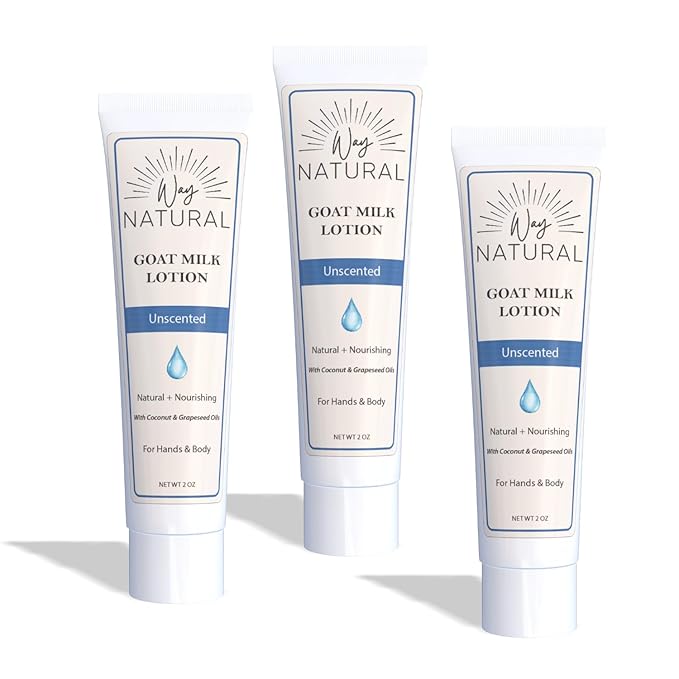 Goat Milk Lotion, Unscented - Body & Hand Lotion Travel Size Set - Dry Skin Relief, USA Made - Goat Milk Hand Cream for Women & Men - 3 (2oz) Tubes