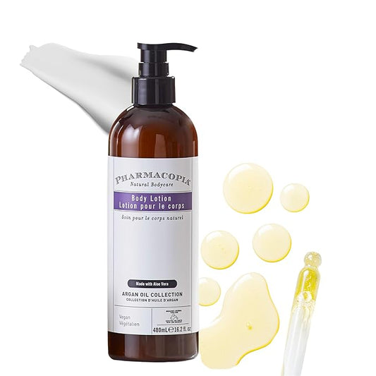 Pharmacopia Hotel Argan Oil Body Lotion - Vegan Moisturizer for Dry Skin, Aromatherapy Lotion with Melon and Green Tea Essence - Natural, Organic and Cruelty-Free Skin Care, 16.2 oz