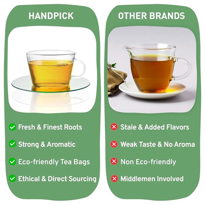 HANDPICK, Valerian Root Tea Bags (Valeriana) 50 Count | Non-GMO, Caffeine Free, Real Ingredients | Earthy/Woody Herbal Tea Bags | Round Eco-conscious Tea Bags