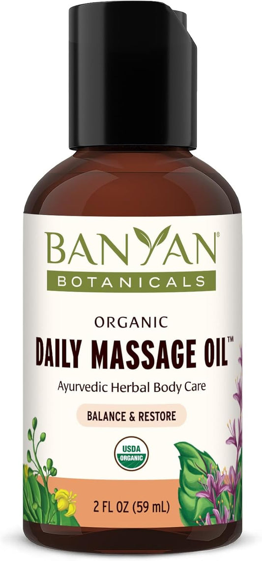 Banyan Botanicals Daily Massage Oil – Organic Ayurvedic Massage Oil – Balancing and Grounding Massage Oil with Organic Ashwagandha & Organic Shatavari – 2 oz – Non GMO Sustainably Sourced Abhyanga Oil