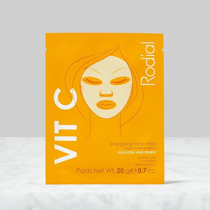 Rodial Energising Face Mask Vit C (1 Sachet) Under Eye Luminosity Boost, Hyaluronic Acid, Vitamin C, Niacinamide and Green Tea, Rejuvenating Eye Patches, Eye Patches for Dark Circles
