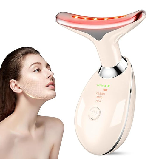 Facial and Neck Massager,Face Tool with 3 Colour Modes and Vibration,Facial Beauty Device for Skin Care (Pink)