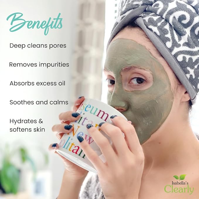 Clearly CLAY, Deep Pore Cleansing, Skin Softening Facial Mask | 100% Pure French Green Clay Powder for Acne, Blackheads, Dry Skin, Oily Skin | Non Drying Anti Aging Natural Mineral Clay (Bulk 8 Oz)