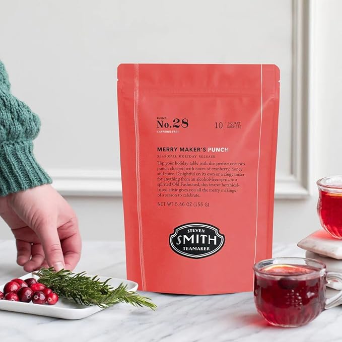 Smith Teamaker Merry Maker's Punch No. 28, Herbal Tea Blend, Drink Mixer, Caffeine-Free, Sugar-Free, Sustainably Grown, Organic Full Leaf Tea, 10 Count, 1 Quart Sachets