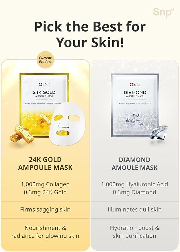 [K Beauty] 24K Gold Ampoule Sheet Mask | Collagen Face Masks Skincare | For Tightening, Hydrating, and Nourishing | Korean Skin Care | Overnight Face Masks | Moisturizing Sheet Mask | 10 Sheets