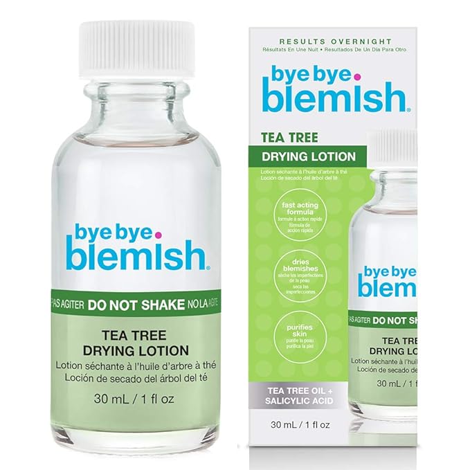 Bye Bye Blemish Tea Tree Drying Lotion, with Tea Tree Oil & Salicylic Acid, Fast-acting Formula, Dries Blemishes, Purifies Skin, 1 fl oz, 1-Pack