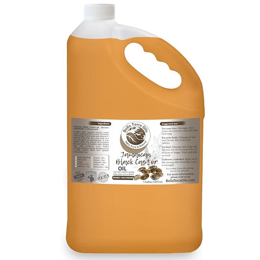 Bella Terra Oils Pure Black Castor Oil for Hair & Skin – 1gallon, Fortifying & Moisturizing, Shine, Hydrate