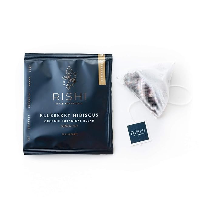 Rishi Tea Blueberry Hibiscus Herbal Tea - Organic, Caffeine Free Sachet Bags, Sweet & Tangy with Antioxidants, Enjoy Hot or Iced - 50 Count