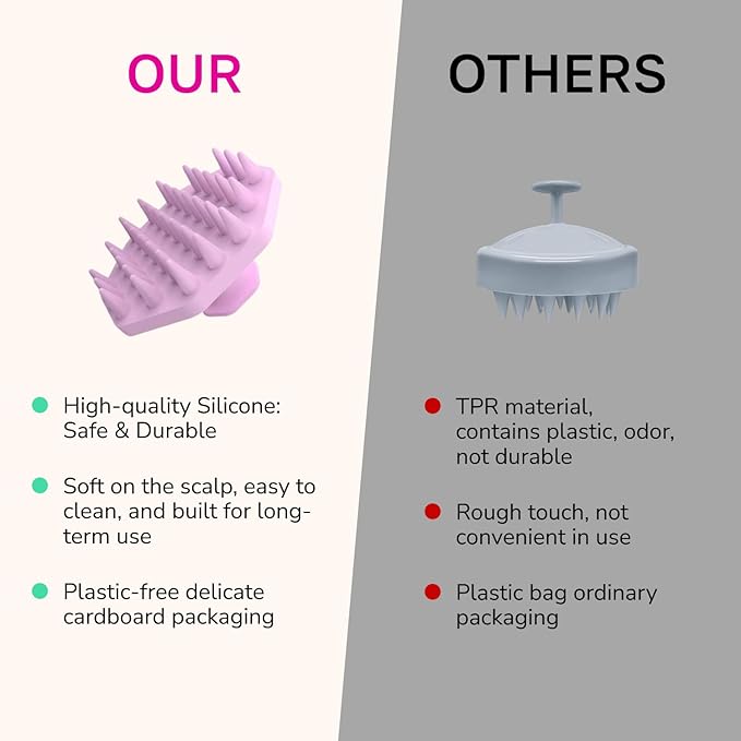 Silicone Scalp Scrubber - Massage Shampoo Brush, Soft Bristles for Hair Growth & Dandruff Removal - Ergonomic Design, Wet & Dry Use, Deep Cleansing Scalp Exfoliator for All Hair Types - Pink