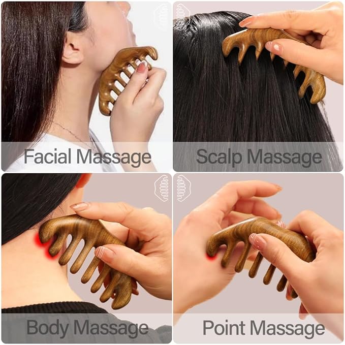 Wooden Scalp Massager for Hair Growth - Gua Sha Manual Head Massage Tool with Comb for Hair Care, Relaxation, and Acupoint Massage - Birthday Gift for Women and Men