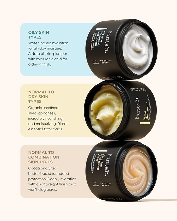 Buttah Skin Supreme Kit for Melanin Rich Skin | Oil-Free Hyaluronic Gel Cream 2 oz | Vitamin C Serum 1 oz | Cleanser 3.4 oz | Rosewater Toner 3.4 oz | Black Owned Skincare