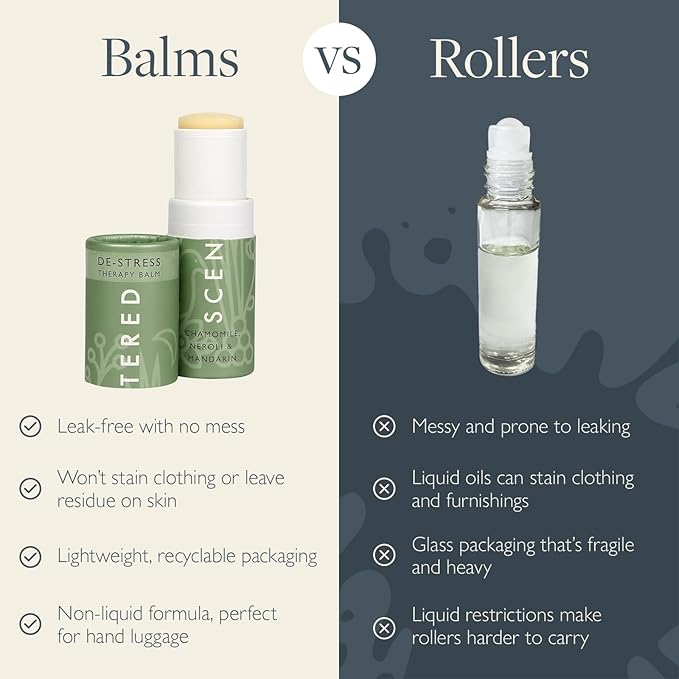 Scentered Aromatherapy Stress Relief Balm Stick - De Stress Essential Oil Roll On for Calm & Relaxation - 100% Natural Stress Reliever - Chamomile, Cedarwood, Rosemary - Stress Relief Gifts for Women