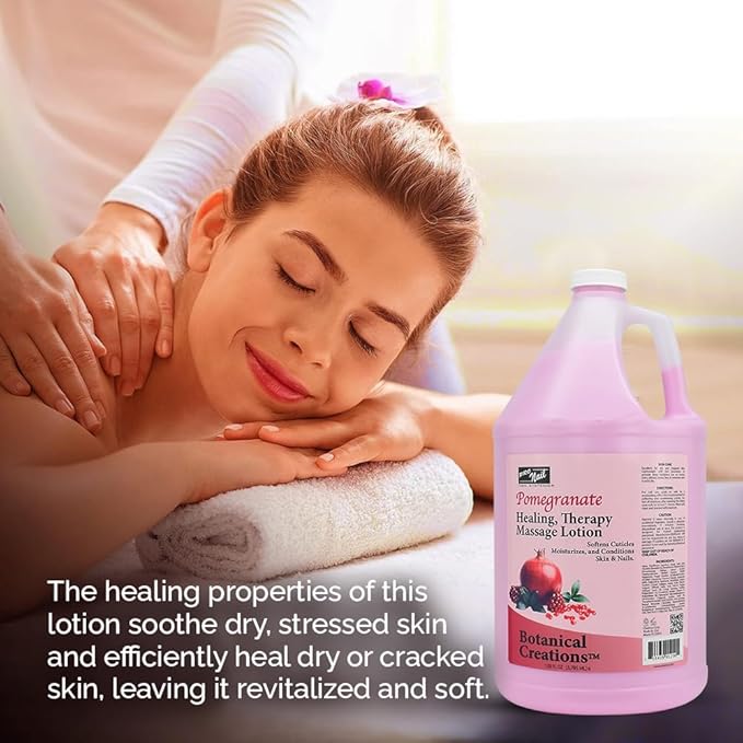 PRO NAIL - Healing Therapy Massage Lotion - Professional Pedicure, Body and Hot Oil Manicure, Infused with Natural Oils, Vitamins, Panthenol and Amino Acids (Pomegranate, 1 Gallon)