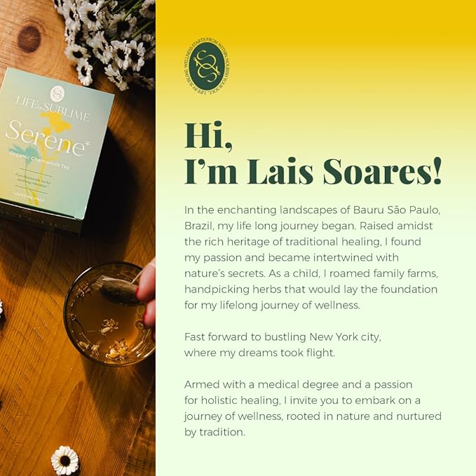 Life by Sublime - Serene USDA Organic Chamomile Tea, 20 Tea Bags, Caffeine-Free Herbal Tea, Promotes Calmness, Relaxation, and Restful Nights, Premium Brazilian Harvest