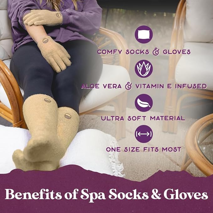 Purple Canyon Moisturizing Socks and Gloves Set | Tan Fuzzy Socks and Gloves with Aloe and Vitamin E for Women | Women's Gifts for Self-Care