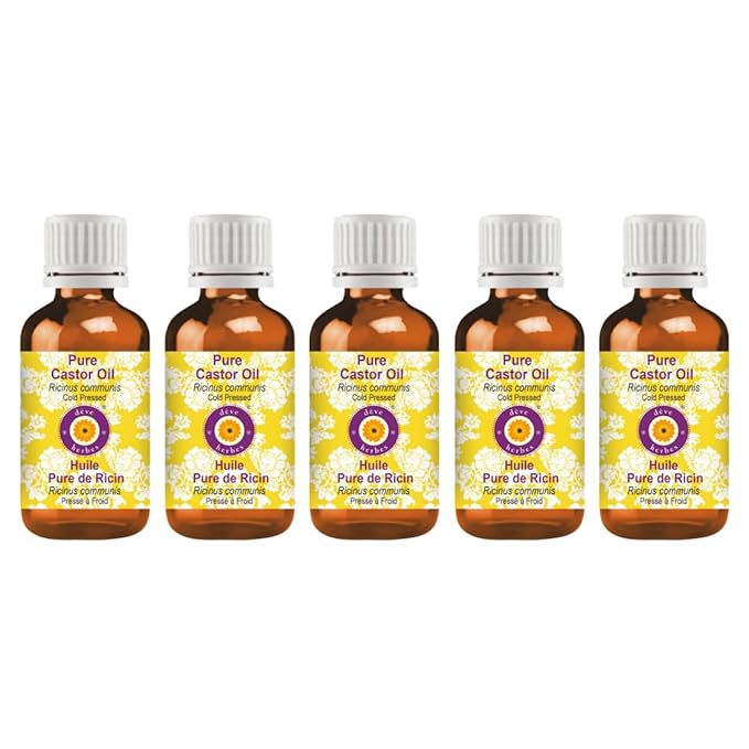 dève herbes Pure Castor Oil (Ricinus communis) Cold Pressed (Pack of five) 100ml X 5 (16.9 oz)