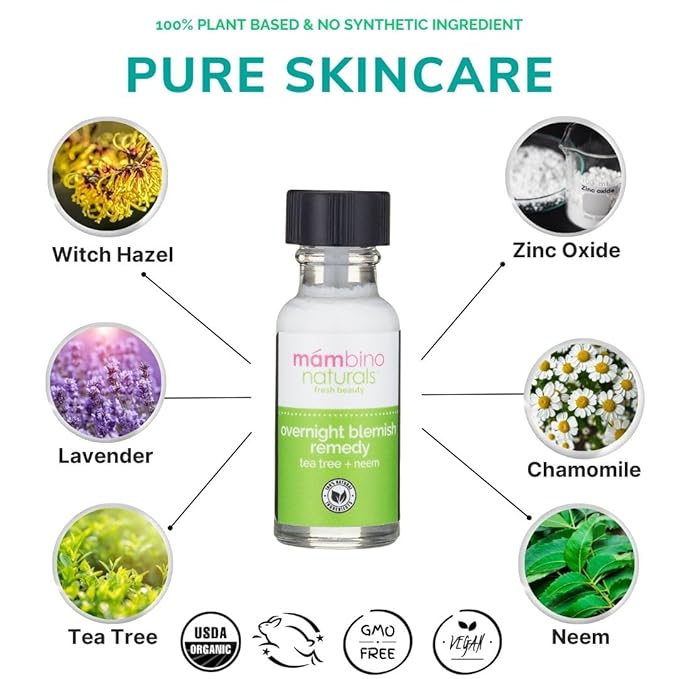 Overnight Blemish Solution Roll-On | Acne & Pimple Spot Care | Tea Tree & Plant-Based Formula | Cruelty-Free Skincare | 15 ml – Mambino Organics 2-Pack