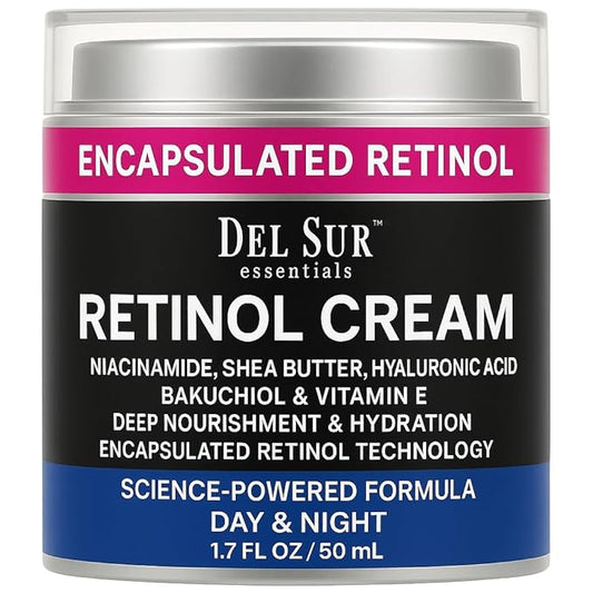 DEL SUR Retinol Cream for Face 50ml – Anti-Aging Night Moisturizer with Hyaluronic Acid, Bakuchiol & Niacinamide – Retinol Cream for Wrinkles, Fine Lines & Dark Spots 50ml
