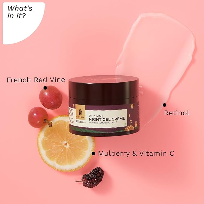 Red Vine Night Gel Crème | Anti-Aging Night Cream with Vitamin C, Retinol & Mulberry | Reduces Wrinkles & Fine Lines | Hydrates, Restores & Improves Skin Texture | 1.76 Oz (50g)