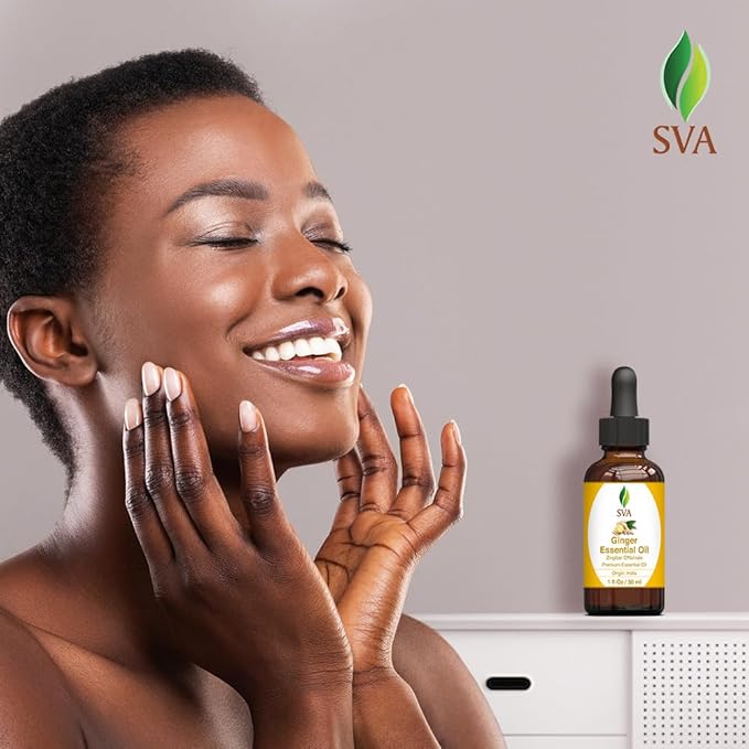 SVA Ginger Essential Oil – 1 Fl Oz – 100% Natural Ginger Oil - for Diffuser, Hair Care, Face, Skin Care, Aromatherapy, Scalp and Body Massage, Soap and Candle Making – with Dropper