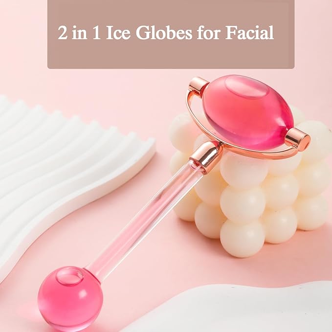 YAYU Ice Globes for Facials,Tighten Skin, Reduce Puffiness and Headaches, Enhance Circulation and Complexion (pink)