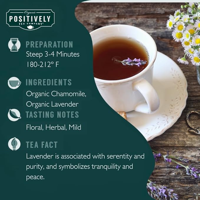 Organic Positively Tea Company, Lavender Chamomile, Herbal Tea Bags, 20 Count