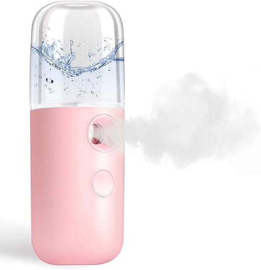 GIVERARE Nano Facial Steamer, Handy Mini Mister, USB Rechargeable Mist Sprayer, 30ml Visual Water Tank Moisturizing&Hydrating for Face, Daily Makeup, Skin Care, Eyelash Extensions-Pink