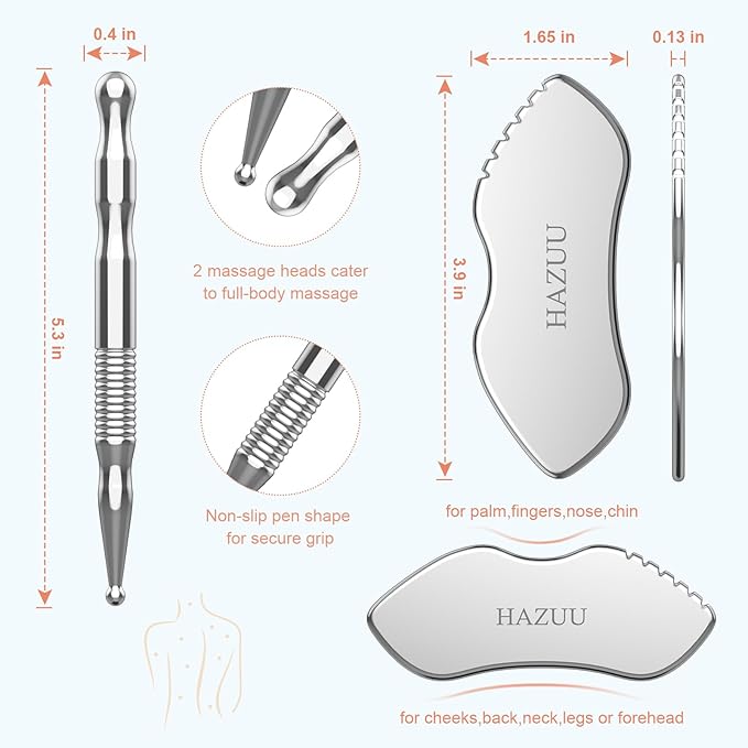 Stainless Steel Gua Sha Tool & Acupuncture Pen - Deep Tissue & Trigger Point Massage Therapy - Full Body Self-Massage Acupressure Bar