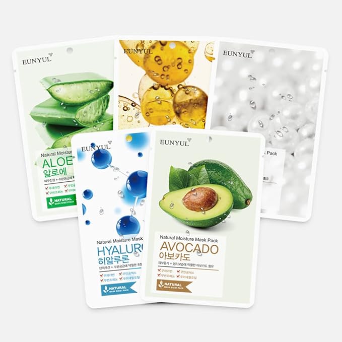 EUNYUL [PACK OF 50] Natural Sheet Mask Pack 5 types x 10 set/Aloe, Collagen, Pearl, Hyaluron, Avocado