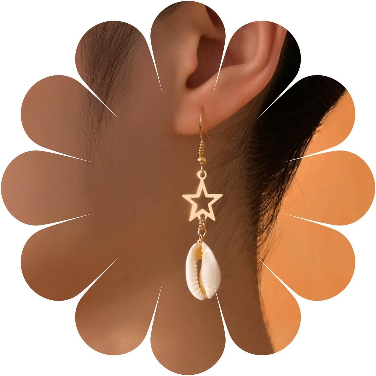 Boho Shell Drop Earrings Vintage Gold Star Shell Dangle Earrings Statement Cowrie Shell Hook Earrings Summer Beach Seashell Earrings Jewelry for Women