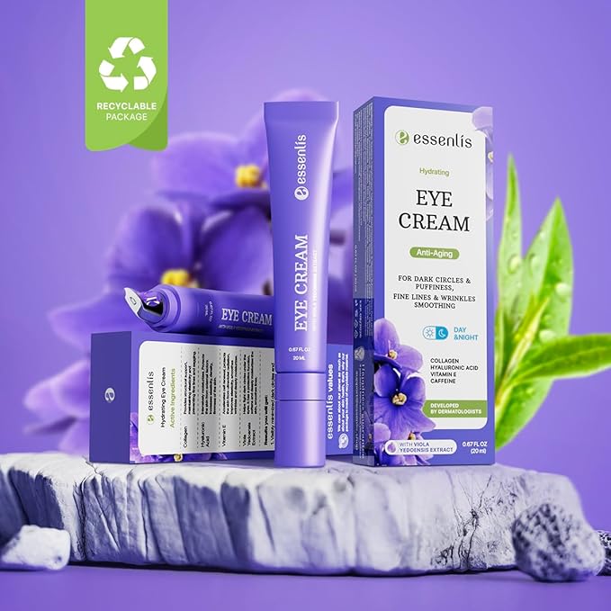 ESSENLIS Caffeine Eye Cream for Dark Circles and Puffiness, Bags Under Eyes, Collagen Anti Aging Day and Night Corrector for Women and Men