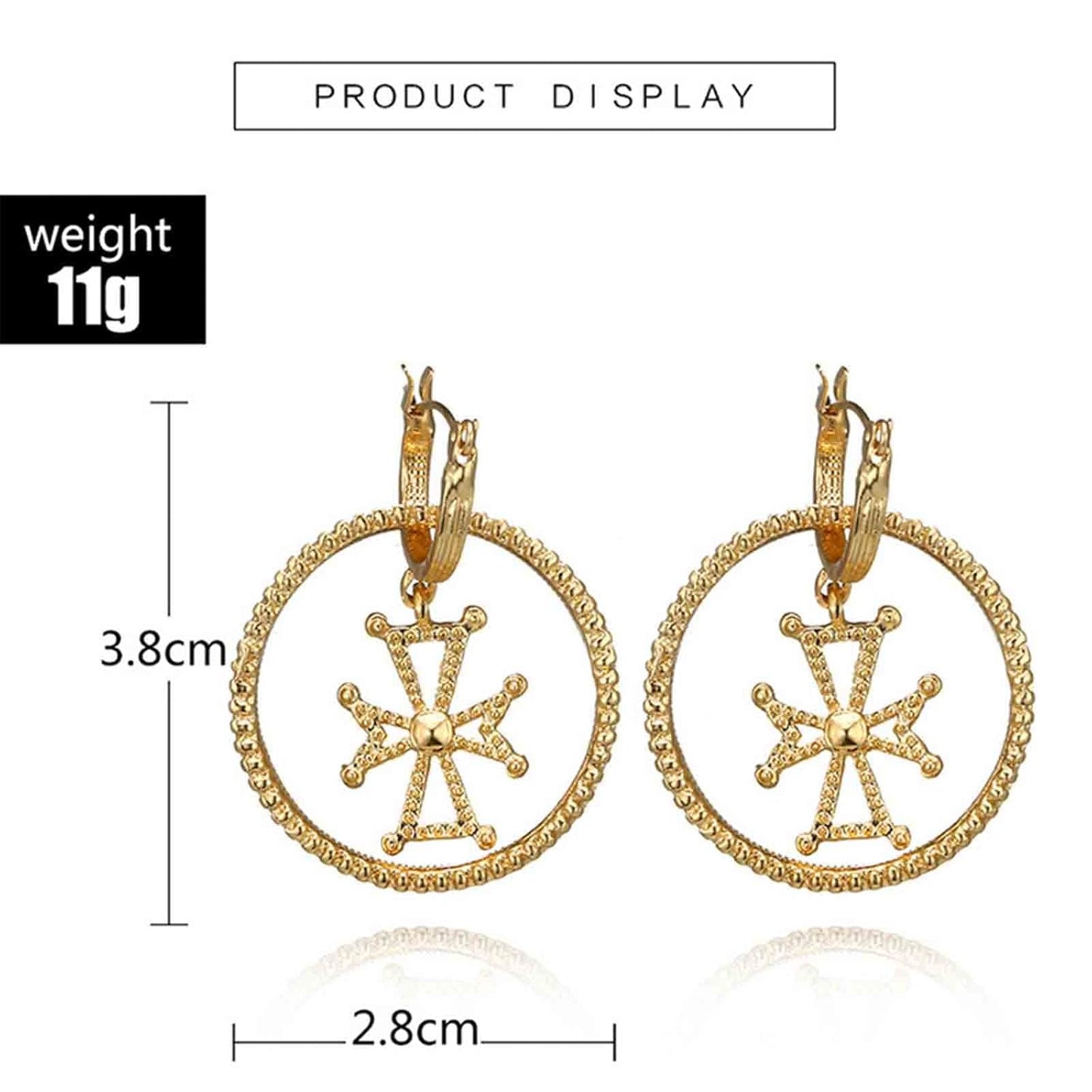 Punk Circle Cross Earrings Gold Circle Drop Dangle Earrings Brass Geometric Earrings Modern Chunky Drops Earrings Jewelry for Women and Girls Gifts