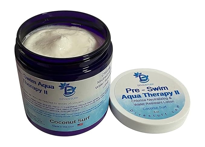Diva Stuff Pre-Swim Aqua Therapy Chlorine Neutralizing Body Lotion, Protects Skin From Chlorine and Salt Water (Coconut Surf Water Resistant)