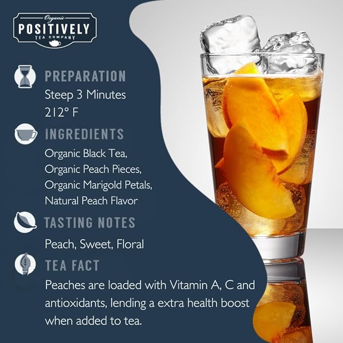 Organic Positively Tea Company, Juicy Peach Black Tea, Loose Leaf, 16 Ounce