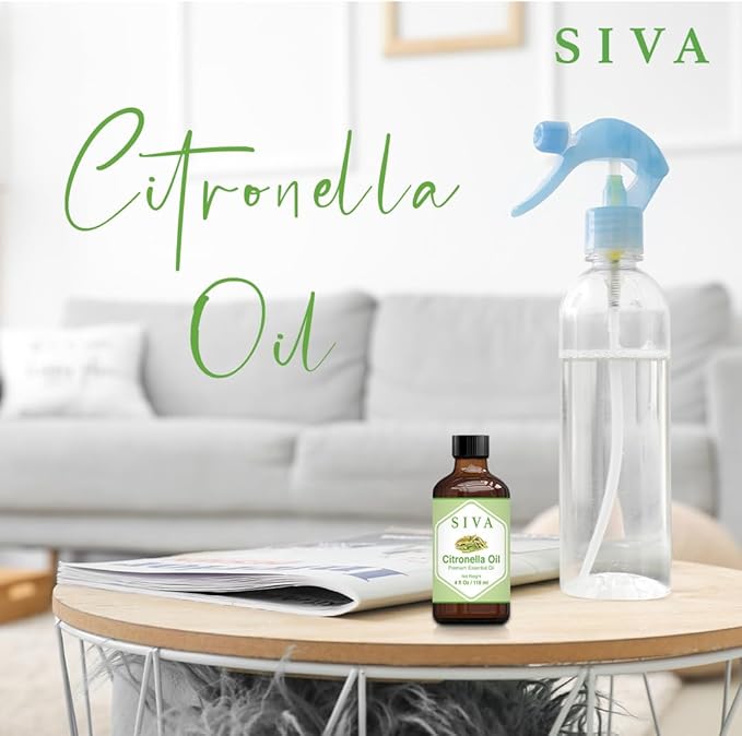 Siva Citronella Essential Oil - 4 Fl Oz – Natural Citronella Oil - for Diffuser, Face, Skin Care, Aromatherapy, Hair Care, Scalp and Body Massage - with Dropper