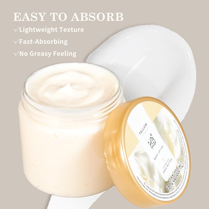 Princess Belle Tallow Lotion, Beef Tallow for Skin Face, Shea Butter Body Lotion for Women and Men Dry Skin, Deep Moisturizing, Hydrating and Softening, Smell Good, 200ml(6.8floz)