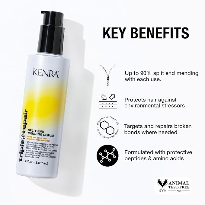Kenra Triple Repair Split End Mending Serum | Up to 90% Split End Mending with Each Use | Targets & Repairs Weak or Broken Bonds | Split Ends | Damaged Hair | Bond Builder | 6.5 fl. oz. (2-Pack)