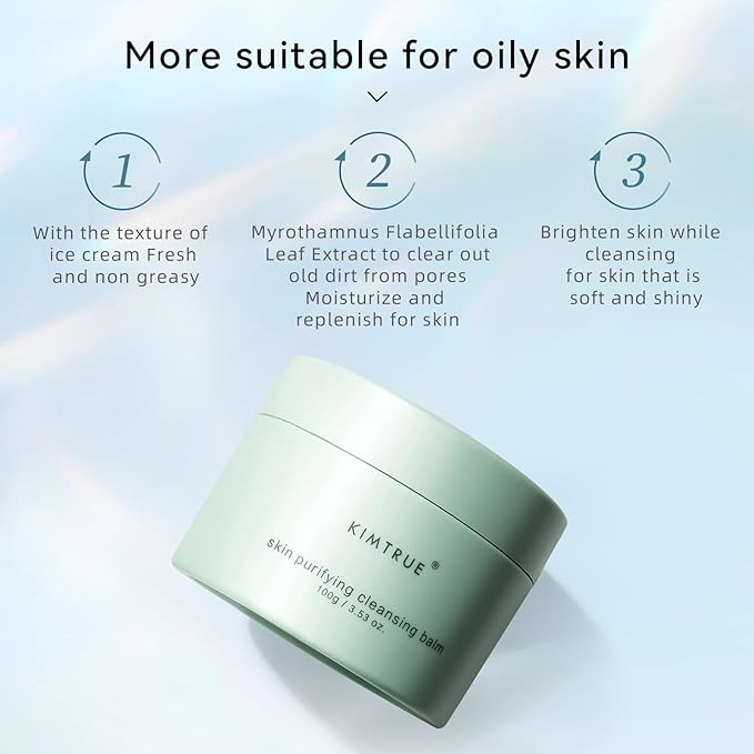 Kimtrue Makeup Cleansing Balm, Skin Purifying Makeup Remover Balm for Oily Skin, Gentle Facial Cleanser, Hydrate & Moisturize, 100g/3.53oz