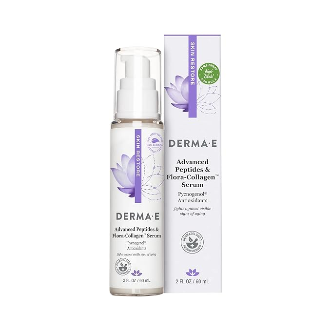 Derma E Advanced Peptides and Vegan Flora-Collagen Gentle Jelly Cleanser, 4oz, Advanced Peptides and Vegan Flora-Collagen Serum, 2oz, Advanced Peptides and Vegan Flora-Collagen Moisturizer, 2oz