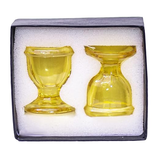 Glass Eye Wash Cup Smooth Edge, Eye Wash Cups - Eye Shaped Rim, Snug Fit Yellow Color (2 Pcs.)