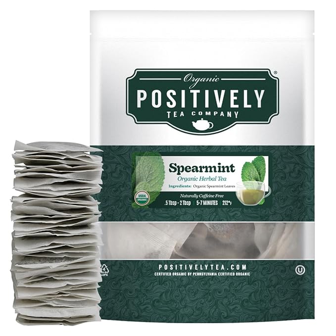 Organic Positively Tea Company, Spearmint Leaf Herbal Tea Bags, 100 Count, Eco-Friendly Tea Bags, Non-GMO