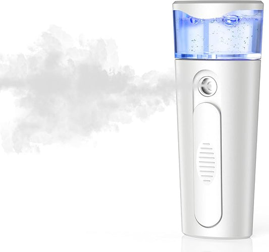 Portable Nano Face Mister, Facial Steamer, USB Rechargeable Cool Mist Sprayer, 40ml Visual Water Tank, Nano Mister for Eyelash Extensions, Facial Deep Cleaning, Makeup (White)