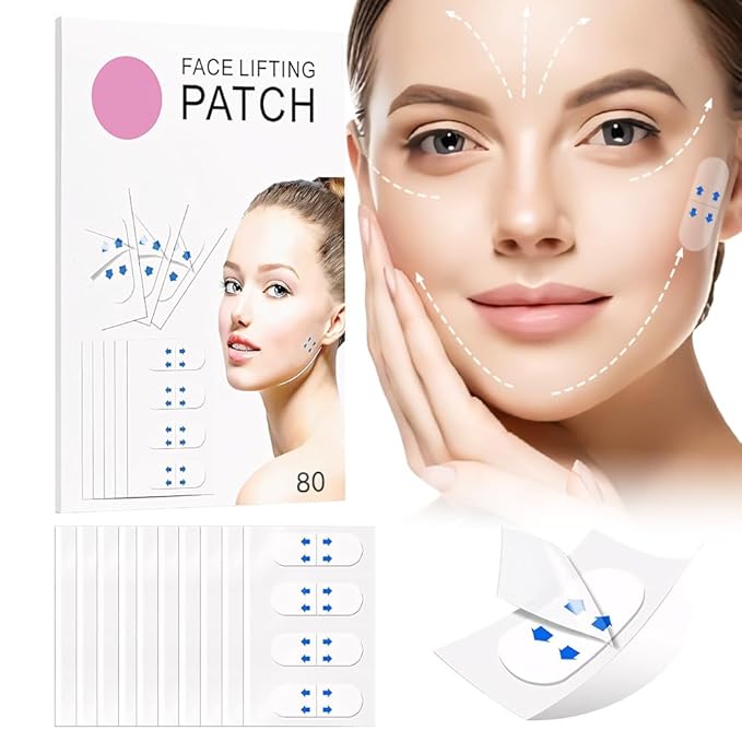 Kaely 80 Pcs Instant Face Lift Tape,Antiaging Body Shaping Tape,Neck Lifting Tape for Saggy Skin,Facelift Tape and Bands for Double Chin Jowls Thigh,Creates V-Shaped Face