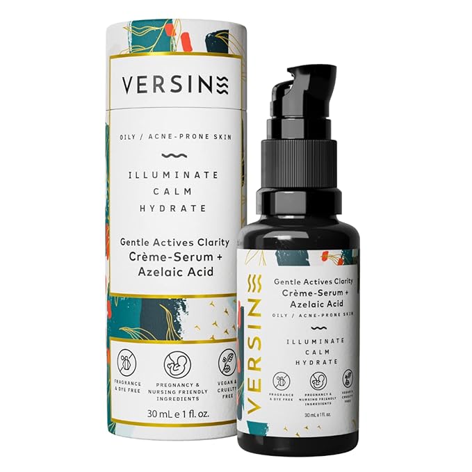 Versine Gentle Actives Serum for Face | Acne Prone Skin | Pregnancy Safe with Azelaic Acid, Vitamin C, Squalane, Niacinamide, Hyaluronic Acid | Moisturizer, Anti Aging and Brightening | 1Fl Oz